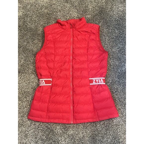 Zyia Active Alpine Vest Red Down Puffer Vest Quilted Logo Waist Women's Sz Large - Picture 1 of 5